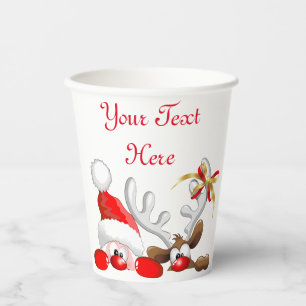 Funny Santa and Reindeer Cartoon    Paper Cups