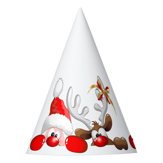 Funny Santa and Reindeer Cartoon    Party Hat (Front)