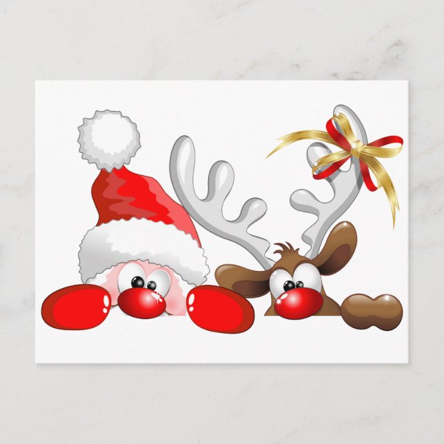 Funny Santa and Reindeer Cartoon    Postcard (Front)