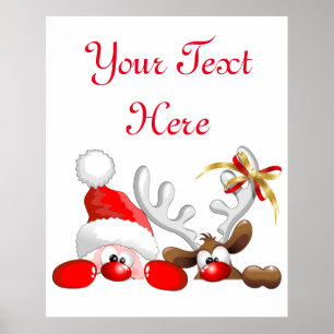 Funny Santa and Reindeer Cartoon     Poster