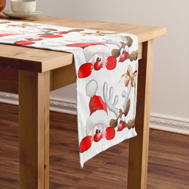 Funny Santa and Reindeer Cartoon         Short Table Runner (In Situ)
