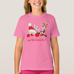 Funny Santa and Reindeer Cartoon T-Shirt