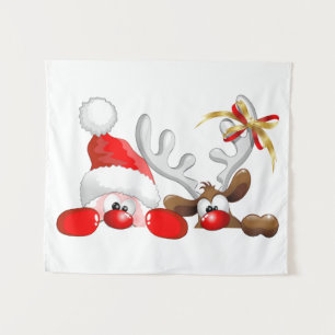 Funny Santa and Reindeer Cartoon       Tapestry