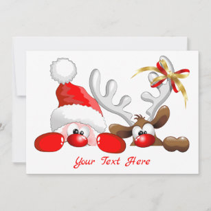 Funny Santa and Reindeer Cartoon Thank You Card