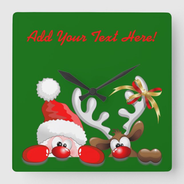 Funny Santa and Reindeer Cartoon wall clock (Front)