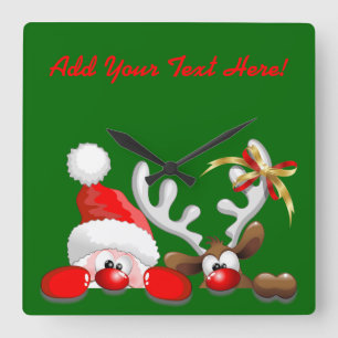 Funny Santa and Reindeer Cartoon wall clock
