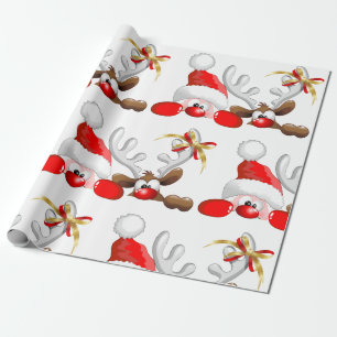 Funny Santa and Reindeer Cartoon Wrapping Paper