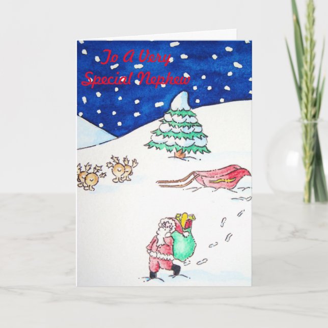 funny santa and reindeer with gifts for christmas holiday card (Front)