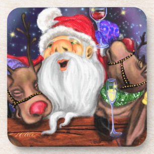 Funny Santa and Reindeers Christmas Party - Cheers Coaster