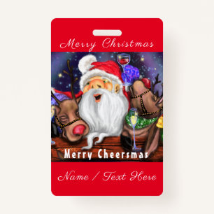 Funny Santa and Reindeers Christmas Party - Cheers ID Badge