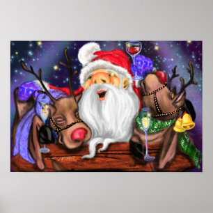 Funny Santa and Reindeers Christmas Party - Cheers Poster