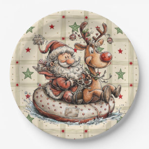 Funny Santa and Rudolf On A Water Tube Paper Plate