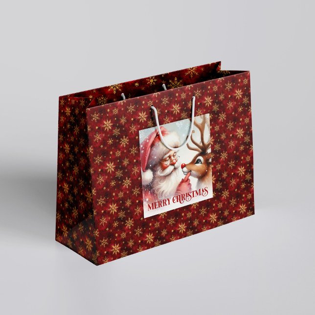 Funny Santa and Rudolph Cartoon Kids Christmas  Large Gift Bag (Funny Santa and Rudolph Cartoon Kids Christmas Gift Bag

)