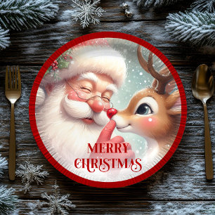 Funny Santa and Rudolph Festive Holiday Plates