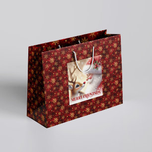 Funny Santa and Rudolph Kids Christmas Holiday  Large Gift Bag