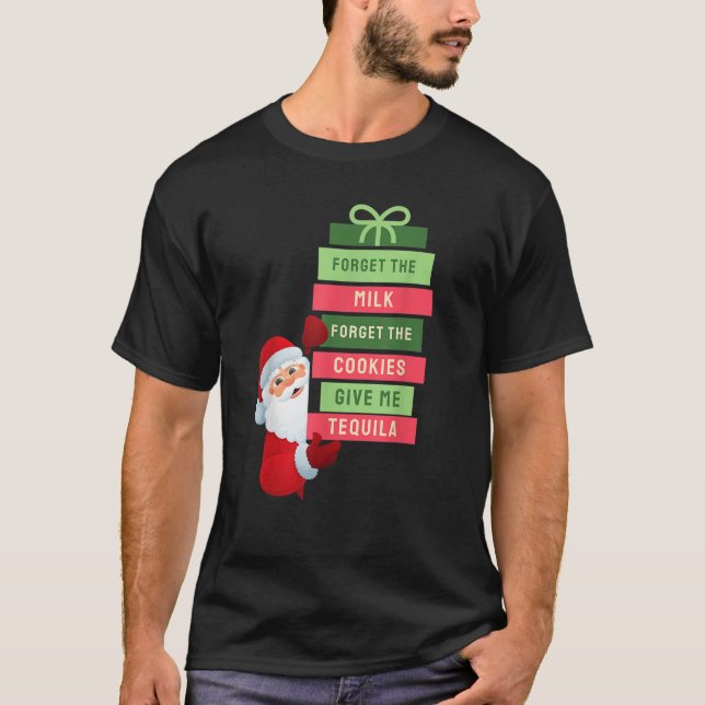 Funny Santa and Tequila Christmas Pajama Xmas  T-Shirt (Front)