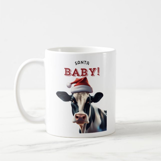 Funny Santa Baby Christmas Holstein Cow Coffee Mug (Left)