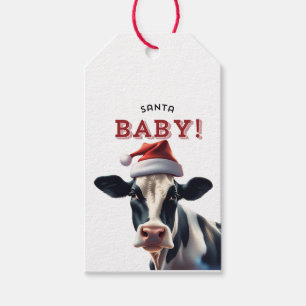Funny Santa Baby Christmas Holstein Cow Gift Tags