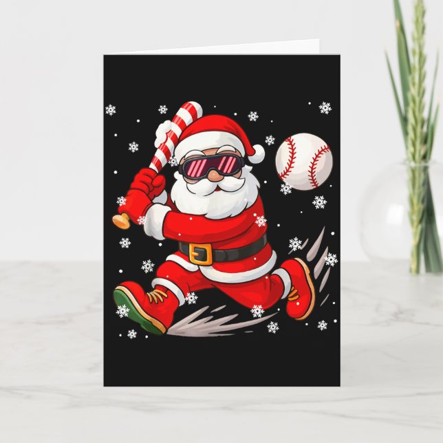 Funny Santa Baseball Christmas Pajamas Xmas Men Bo Card (Front)