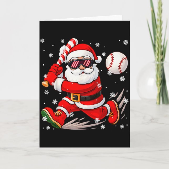 Funny Santa Baseball Christmas Pajamas Xmas Men Bo Card (Front)
