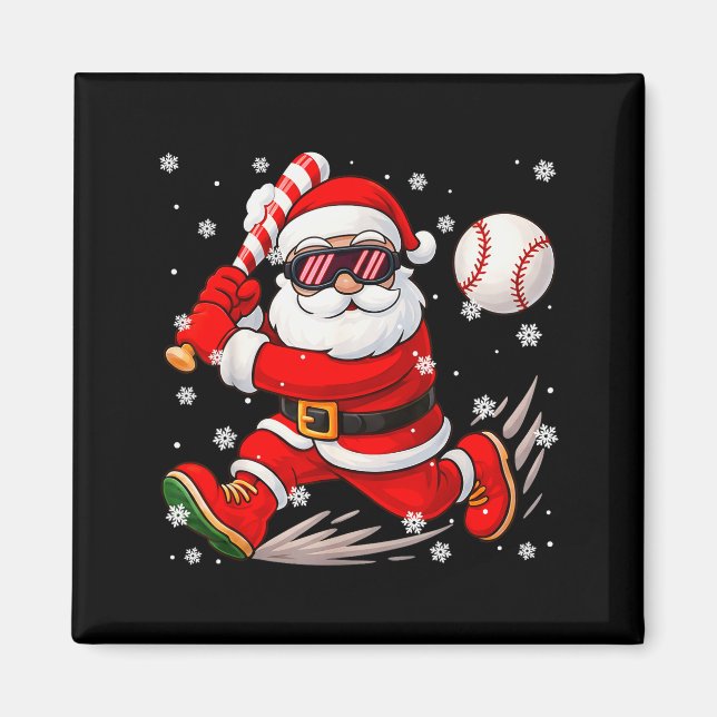 Funny Santa Baseball Christmas Pajamas Xmas Men Bo Magnet (Front)