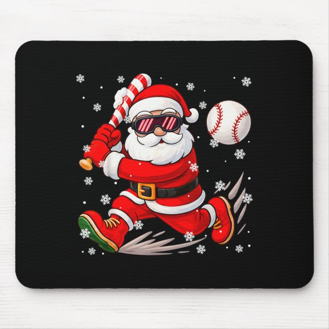 Funny Santa Baseball Christmas Pajamas Xmas Men Bo Mouse Mat (Front)
