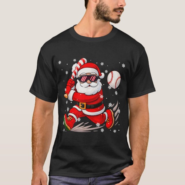 Funny Santa Baseball Christmas Pajamas Xmas Men Bo T-Shirt (Front)