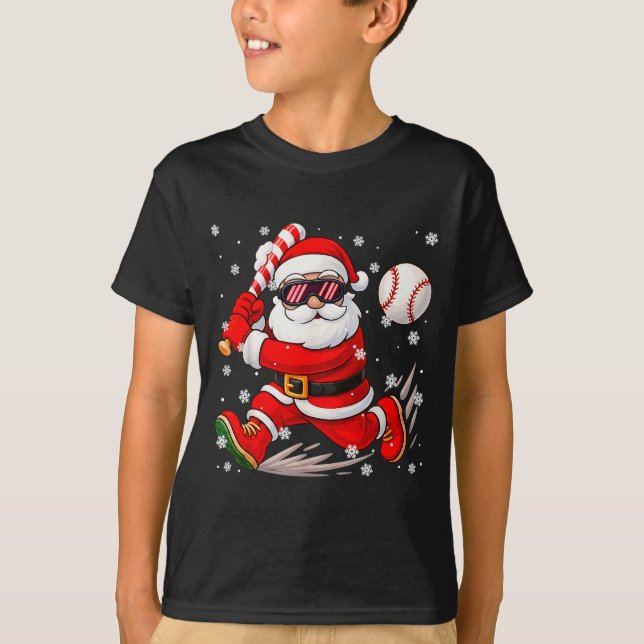 Funny Santa Baseball Christmas Pajamas Xmas Men Bo T-Shirt (Front)