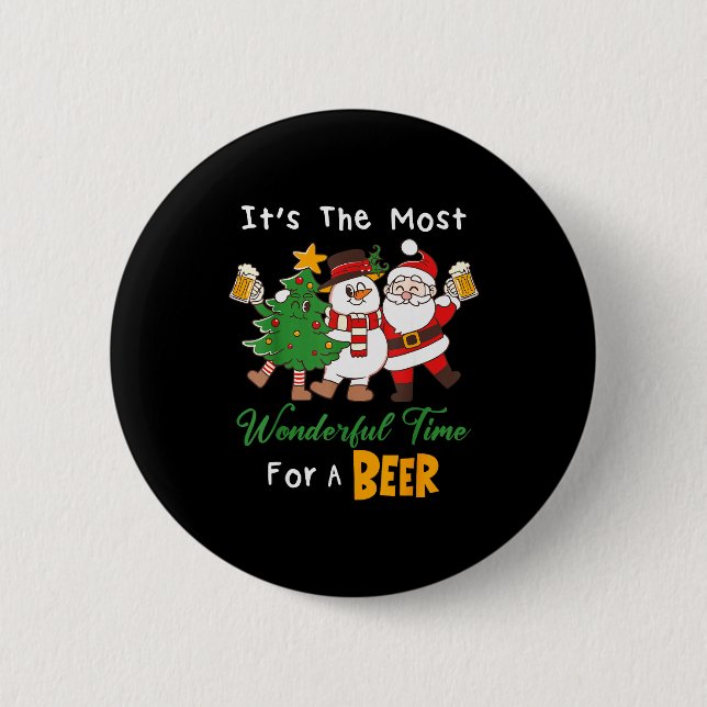 Funny Santa Beer Christmas Drinking Most Wonderful 6 Cm Round Badge (Front)