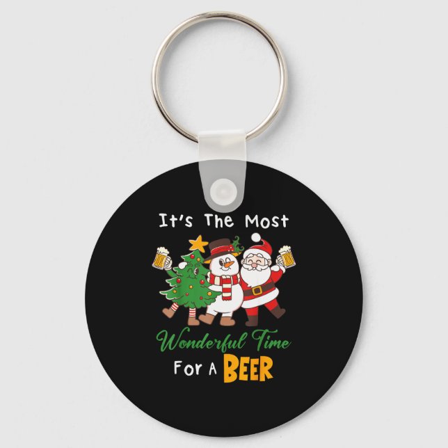 Funny Santa Beer Christmas Drinking Most Wonderful Key Ring (Front)