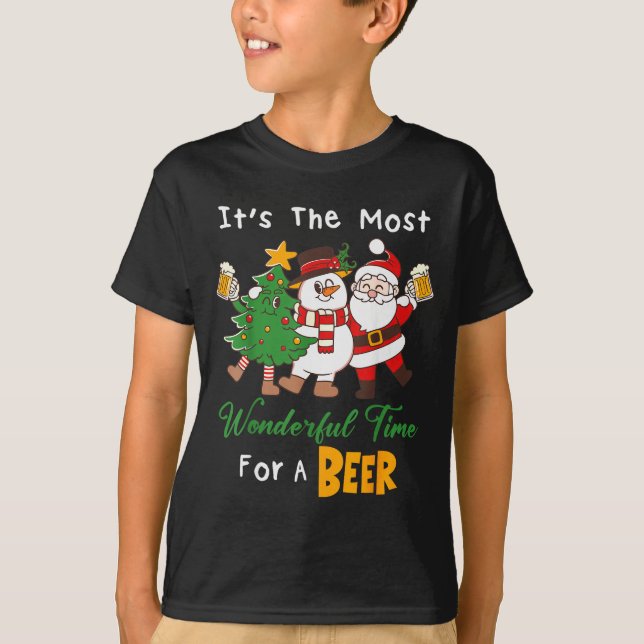 Funny Santa Beer Christmas Drinking Most Wonderful T-Shirt (Front)