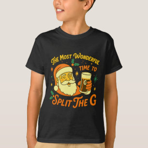 Funny Santa Beer Christmas Split The G, Hilarious T-Shirt