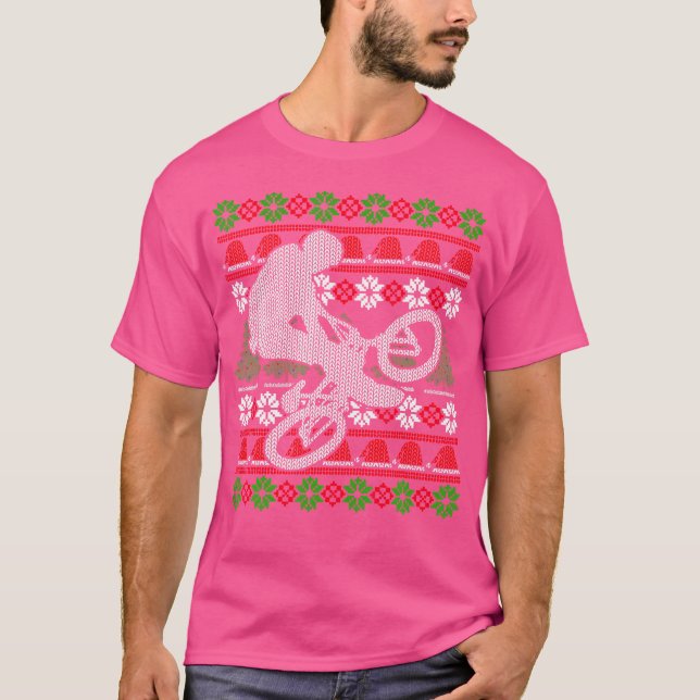 Funny Santa Bicycle Cyclist Ugly Christmas Bmx Rid T-Shirt (Front)