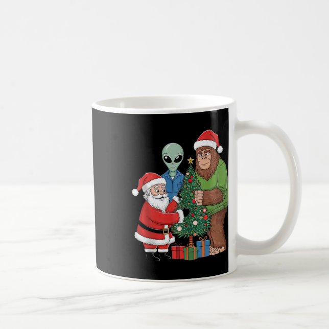 Funny Santa Bigfoot Alien Decorating Christmas Tre Coffee Mug (Right)