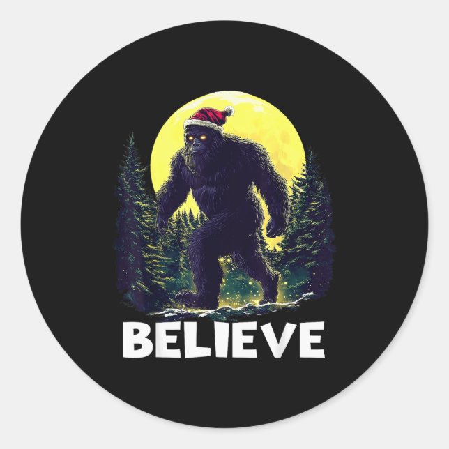Funny Santa Bigfoot Christmas Sasquatch Believe Xm Classic Round Sticker (Front)