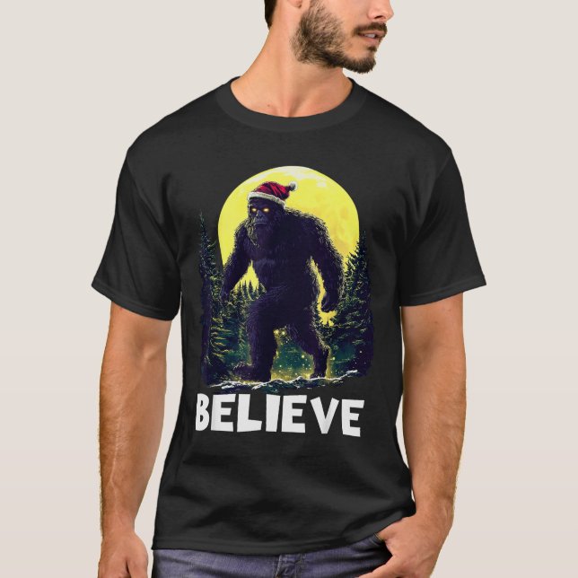 Funny Santa Bigfoot Christmas Sasquatch Believe Xm T-Shirt (Front)