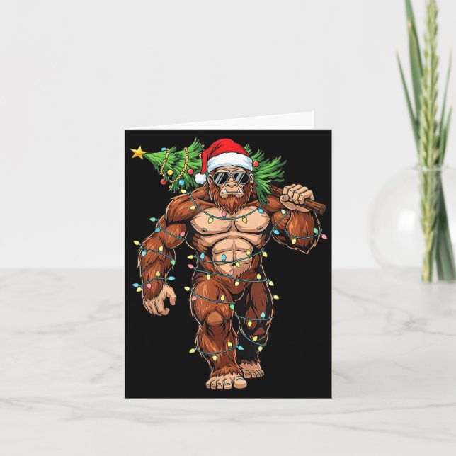 Funny Santa Bigfoot Christmas Tree Christmas Crypt Card (Front)
