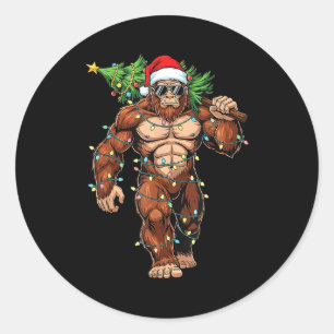 Funny Santa Bigfoot Christmas Tree Christmas Crypt Classic Round Sticker