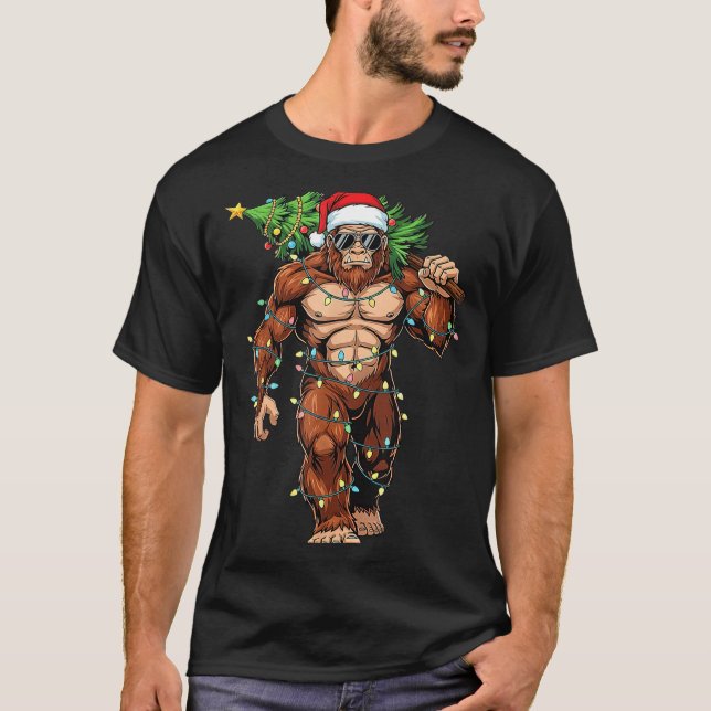 Funny Santa Bigfoot Christmas Tree Christmas Crypt T-Shirt (Front)