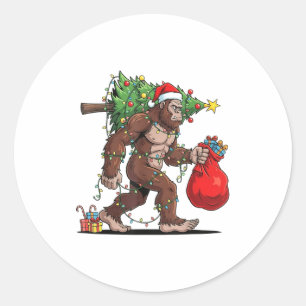 Funny Santa Bigfoot Christmas Tree Lights Xmas Boy Classic Round Sticker