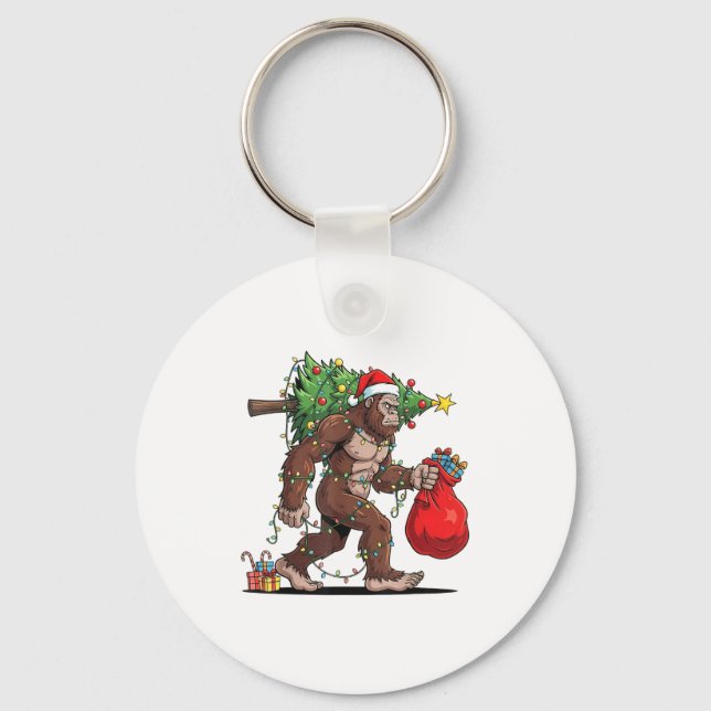 Funny Santa Bigfoot Christmas Tree Lights Xmas Boy Key Ring (Front)