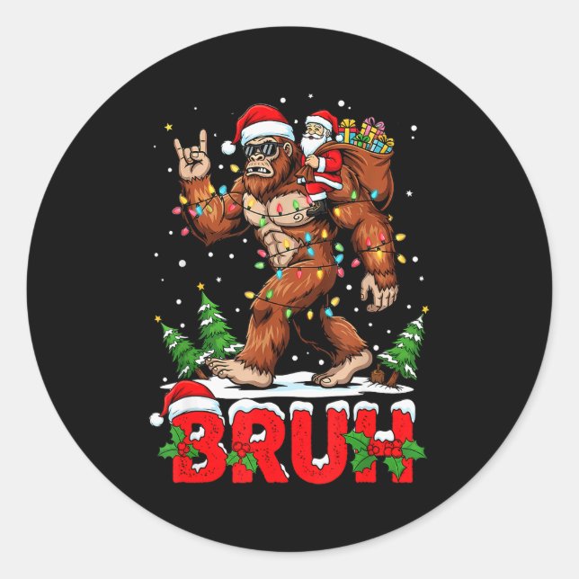 Funny Santa Bigfoot Sasquatch Rock Christmas Xmas  Classic Round Sticker (Front)