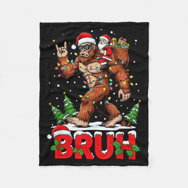 Funny Santa Bigfoot Sasquatch Rock Christmas Xmas  Fleece Blanket (Front)