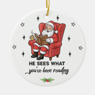 Funny Santa Book Lover Christmas Ceramic Tree Decoration