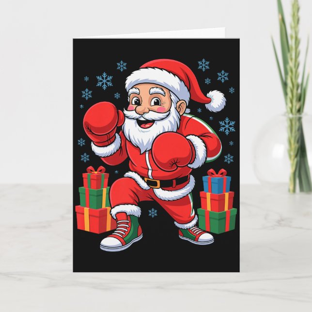 Funny Santa Boxing Lover Boxer Holiday Christmas X Card (Front)