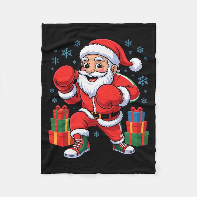 Funny Santa Boxing Lover Boxer Holiday Christmas X Fleece Blanket (Front)
