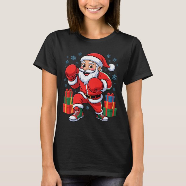 Funny Santa Boxing Lover Boxer Holiday Christmas X T-Shirt (Front)