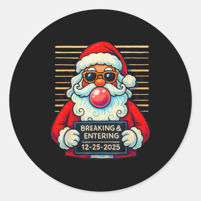 Funny Santa Breaking And Entering Christmas  Classic Round Sticker (Front)