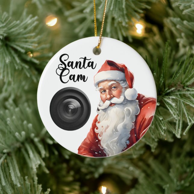 Funny Santa Cam Christmas Ceramic Tree Decoration (Tree)