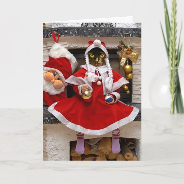 Funny Santa Cat Christmas card (Front)